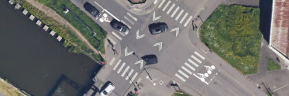 Propositions de marquages cyclables sur la rue de Malzéville (Sas vélo, chevrons) en vue de dessus