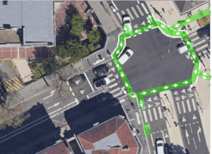 Proposition d'ajout d'un anneau cyclable pour faciliter les changements de directions dans le carrefour avenue Foch / rue Saint-Léon