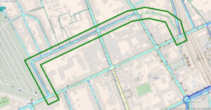 « Déviation » cyclable actuelle via le passage de la Rame et la rue du Grand Verger en vue de dessus